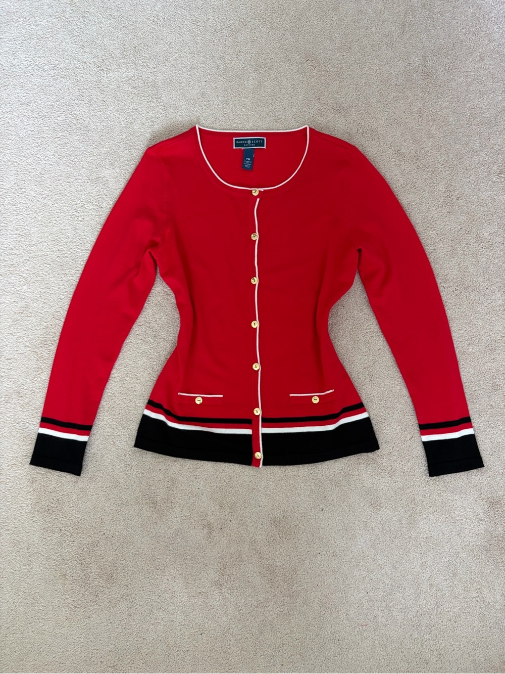 NWT Karen Scott Contrast Trim Button-Front Cardigan Sweater - PM